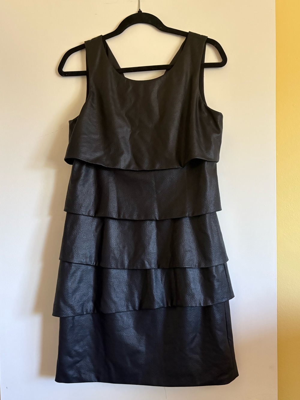 BCBGMaxAzria Black Tiered Faux-Leather Mini Dress